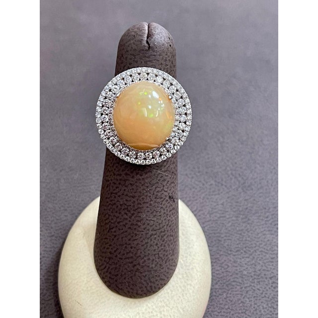 Round Opal and Diamond Cocktail Ring 18 Karat White Gold, Estate For Sale - Image 9 of 18