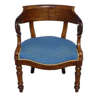 Antique Gondola Armchair in Walnut and Fabric For Sale