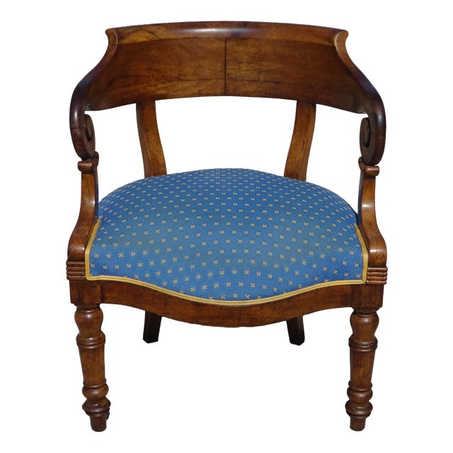 Antique Gondola Armchair in Walnut and Fabric For Sale