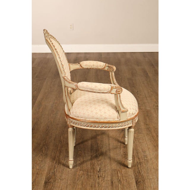 French Louis XVI Style Pair of Cream Painted Armchairs For Sale - Image 17 of 18