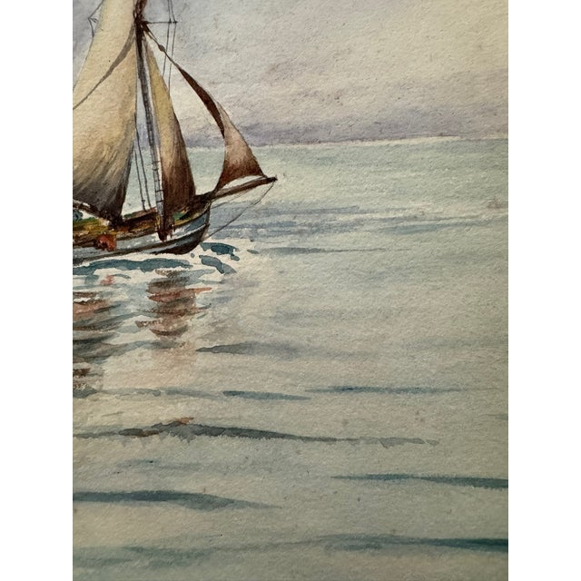 Traditional Early 20th Century Attributed to Frank Henry Mason British Marine Watercolor Sailing Boat at Sea For Sale - Image 3 of 7