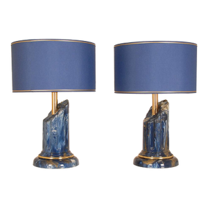 Vintage Italian Table Lamps Lapis Lazuli Marble Blue Gold Column Lamps Tariff Free Delivery a Pair