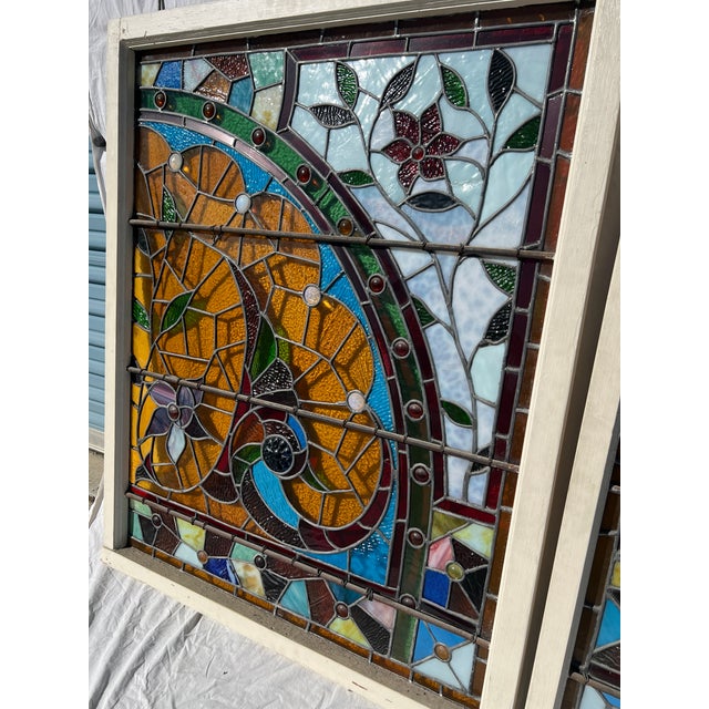 American Victorian Stained Glass Windows, Pair For Sale - Image 9 of 18