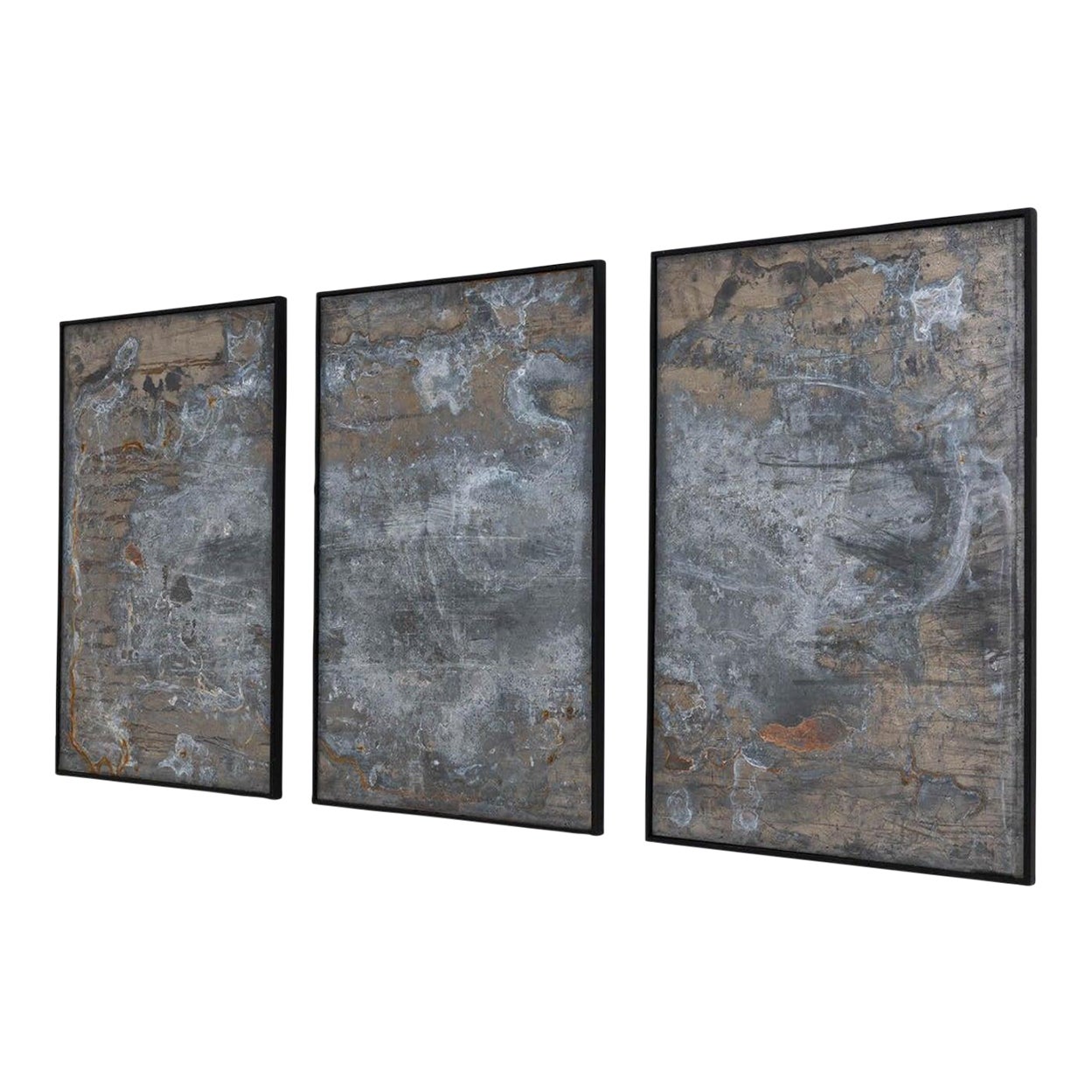 Abstract Metal Triptych in Wooden Frame - 3 Pieces | Chairish
