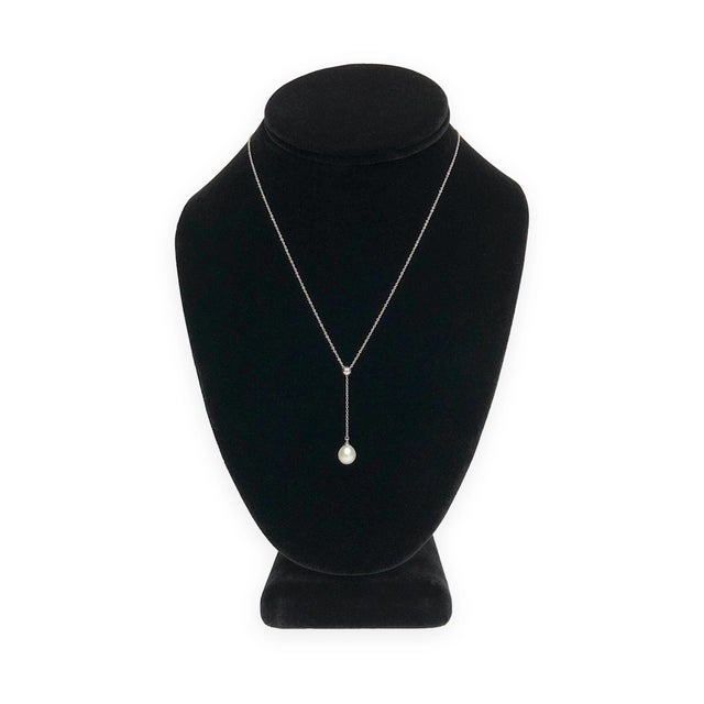 Tiffany & Co. 18k White Gold Pearl Y-Drop Necklace — 16" For Sale In New York - Image 6 of 7