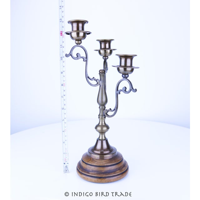 Mid 20th Century 13" Vintage Italian Bronze and Wood Ornate Candelabra For Sale - Image 5 of 6