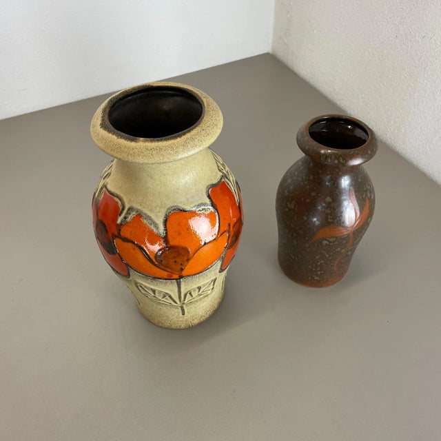 German Multi-Color Pottery Fat Lava Vases from Scheurich, 1970s, Set of 2 For Sale - Image 3 of 18