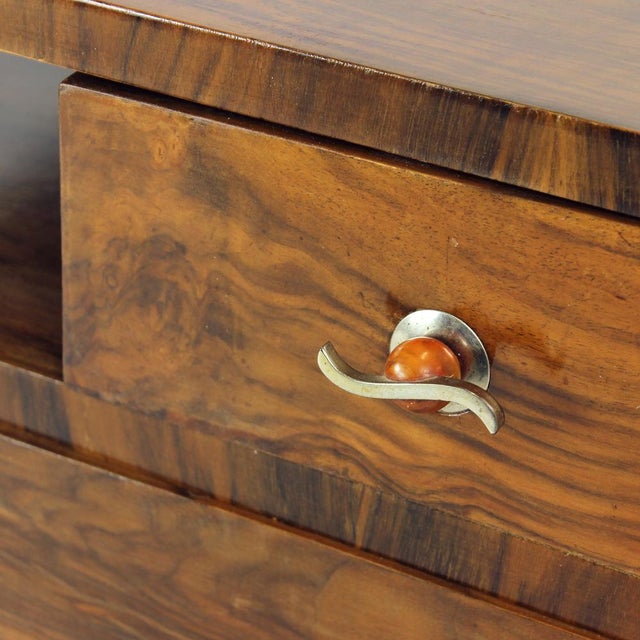 Art Deco Bedside Tables in Walnut, Czechoslovakia, 1930s, Set of 2 For Sale - Image 6 of 14