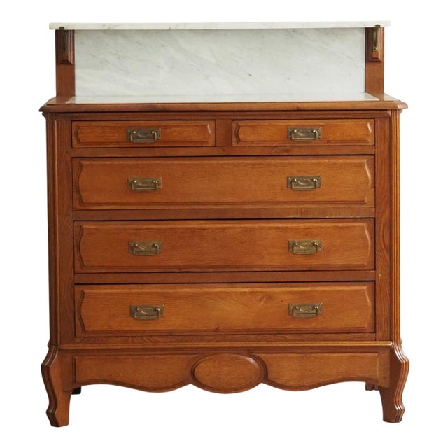 Antique French Washstand with Chest of Drawers, Mirror and Marble Top For Sale