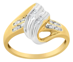 10K Yellow and White Gold 1/10 Cttw Baguette and Round-Cut Diamond Bypass Ring (I2 Color, H-I Clarity) - Size 7