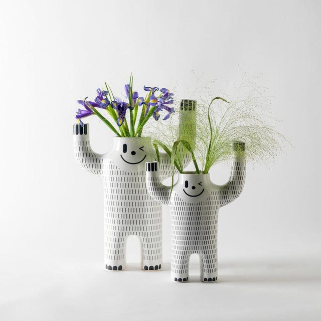 Contemporary happy yeti by jaime hayon. manufactured by bd barcelona (spain). glazed ceramic vase in white with...