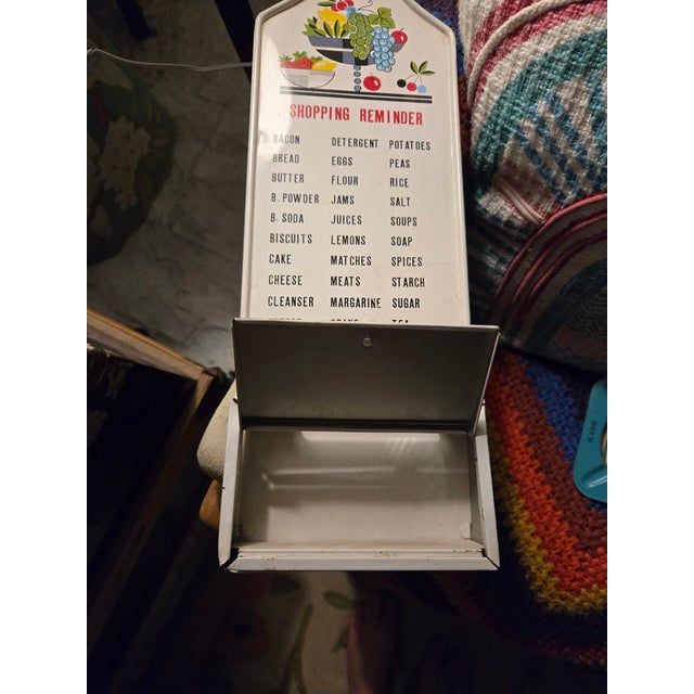 Green 1960s Mid-Century Modern Kitchen Organization Pair – Peacock 3-Tier Mail Sorter & Tin Trading Stamp Saver Shopping Reminder Unit For Sale - Image 8 of 8