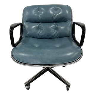 Knoll Pollock Chair in Aqua Leather, Steel Frame For Sale