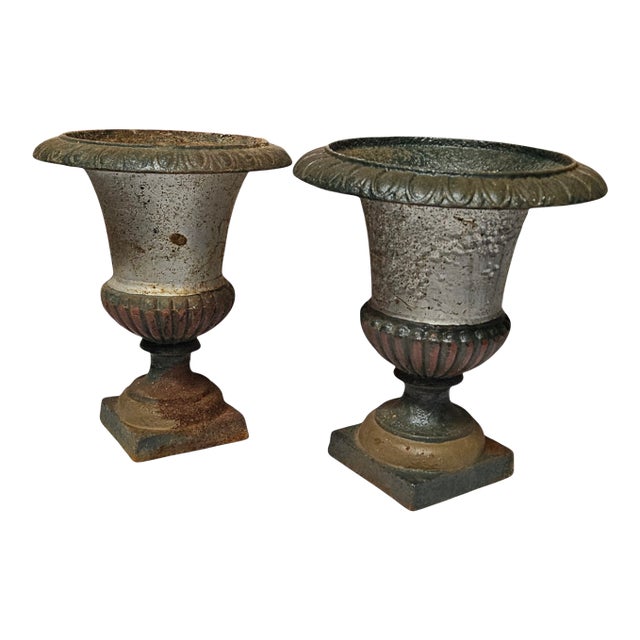 Pair French 19th Century Iron Garden Urns For Sale
