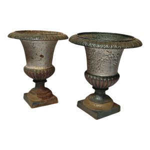 Pair French 19th Century Iron Garden Urns