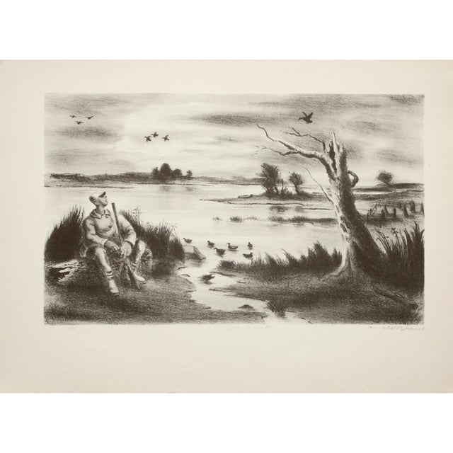 1939 After Arnold Blanch "Duck Hunter", First Edition Period Offset Lithograph For Sale