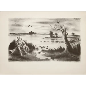 1939 After Arnold Blanch "Duck Hunter", First Edition Period Offset Lithograph