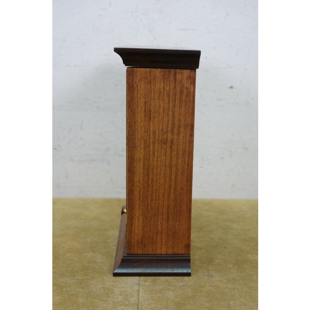 Wood Vintage Mission Arts & Crafts Oak Table Top Quartz Mantel Clock Drawer Bat Op For Sale - Image 7 of 16