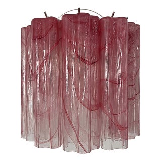 Vintage Murano Glass Tube Wall Sconces with 5 Pink Alabaster Glass Tube, 1990, Set of 2 For Sale