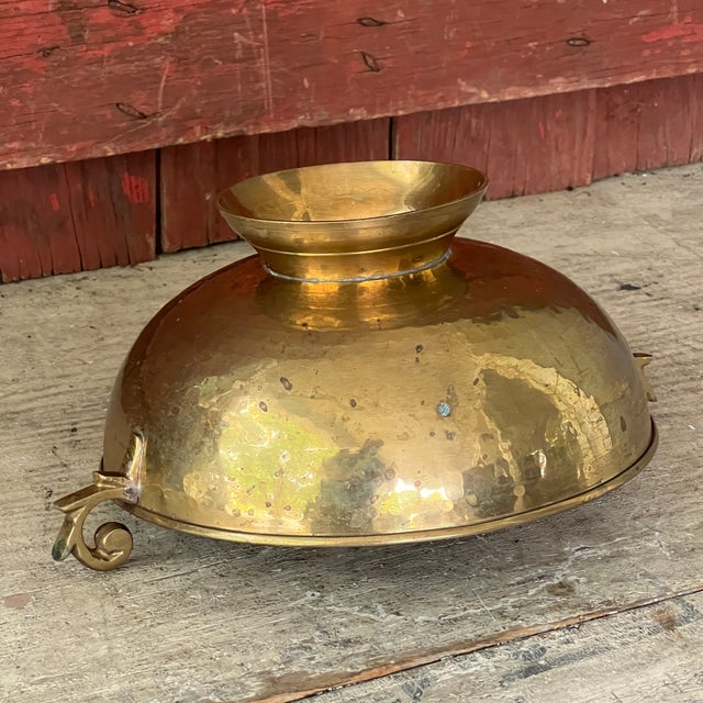 Vintage Hammered Brass Footed Compote Bowl With Handles For Sale - Image 4 of 8