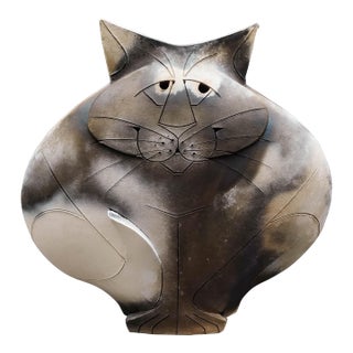 Mary Dewey Gates 1995 Signed Sitting Cat Original Studio Art Pottery Sculpture For Sale