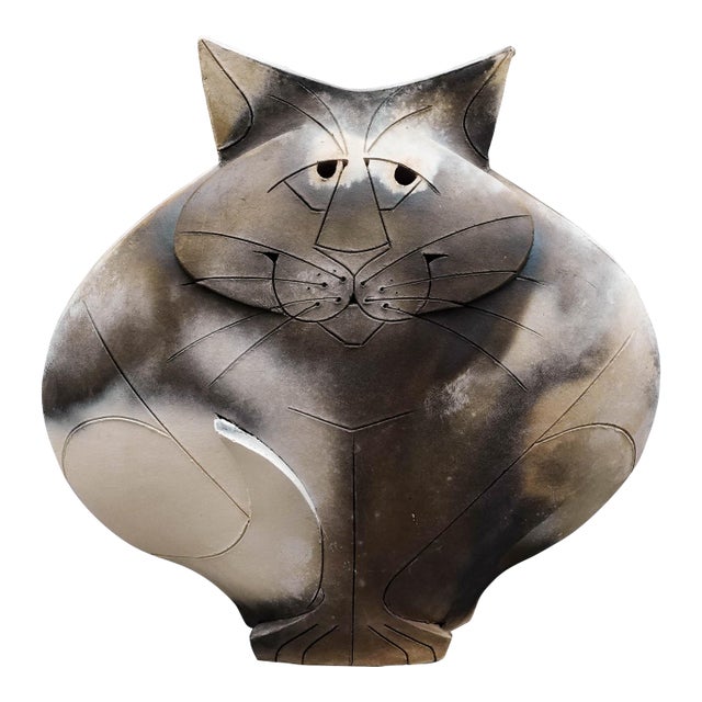 Mary Dewey Gates 1995 Signed Sitting Cat Original Studio Art Pottery Sculpture For Sale