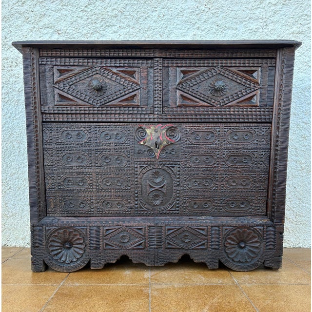 Spanish Renaissance Carved Cabinet with Drop-Front Door and Two Drawers, 1880s For Sale - Image 10 of 17