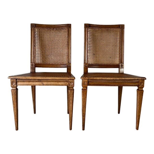 Antique Italian Louis XVI - Style Wood and Cane Accent Chairs - a Pair For Sale