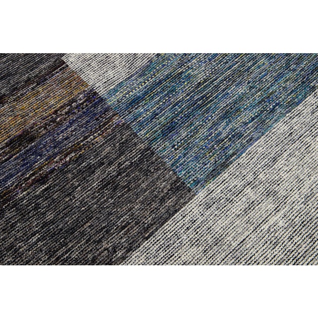 Modern Apadana's Safi Collection Handmade Earthy Tone Abstract Designed Wool Rug For Sale In New York - Image 6 of 11