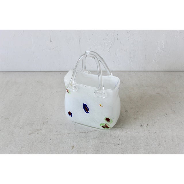 White Late 20th Century Murano Style Art Glass Handbag Bag Shaped Vase For Sale - Image 8 of 9