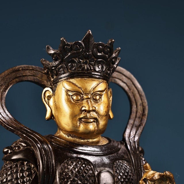 Chinese Gilt Bronze Guardian King Statue – Heavenly King Figure For Sale - Image 3 of 10