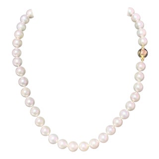 Akoya Pearl Necklace 14k Yellow Gold Certified For Sale