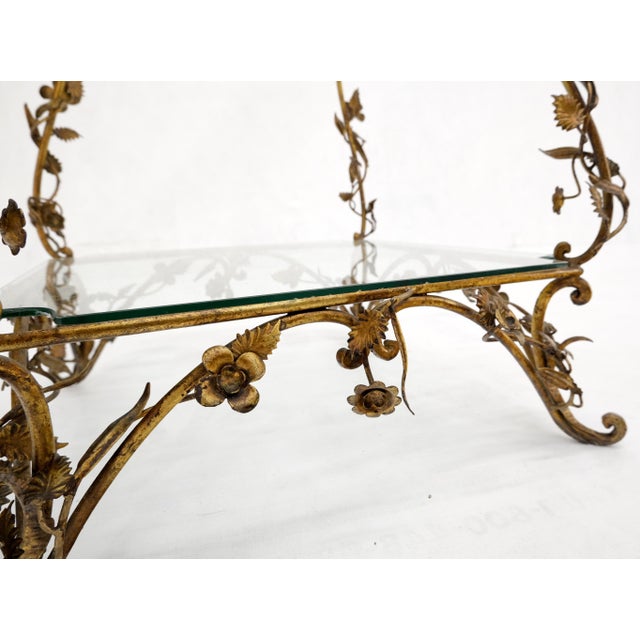 Gilt Metal Flowers Decorated Italian Pyramid Shape Display Shelves Etagere Table For Sale - Image 4 of 16
