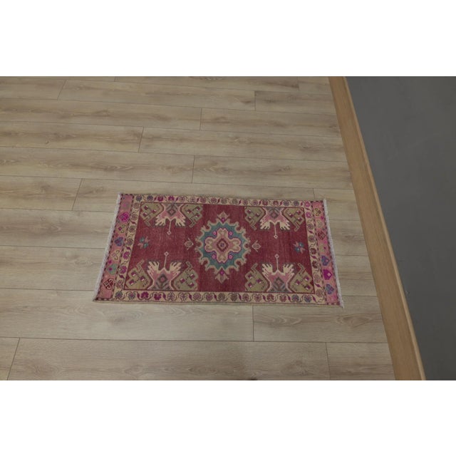 1970s Turkish Anatolian Traditional Red Oushak Doormat Small Rug For Sale - Image 4 of 13