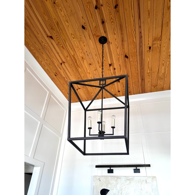 Contemporary Currey & Company Denison Large Black Iron Lantern Light Fixture Chandelier For Sale - Image 3 of 3