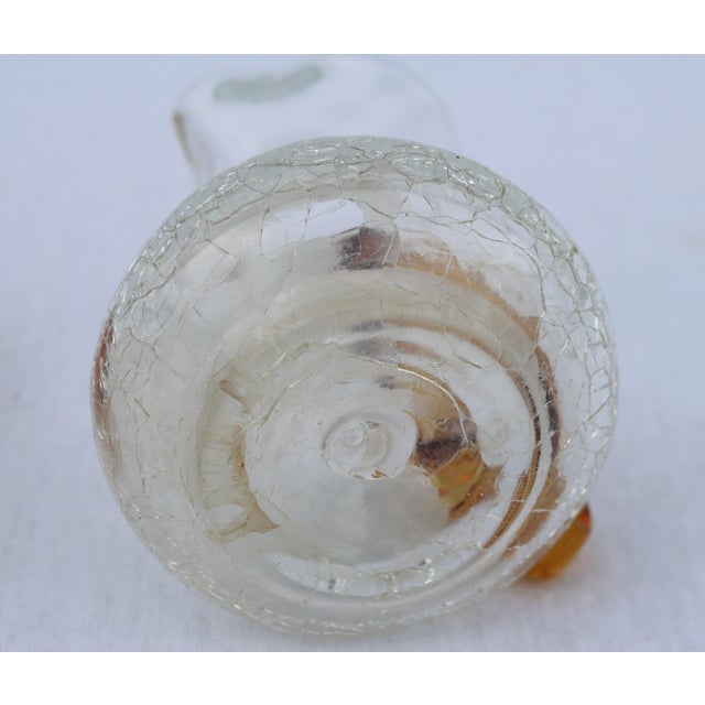 Amber Mid-Century Crackle Hand Blown Ruffled Spout Glass Cruet With Amber Stopper For Sale - Image 8 of 8