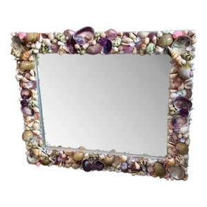 Rectangular Seashell Mirror in Shades of Pink, Purple & Tan
