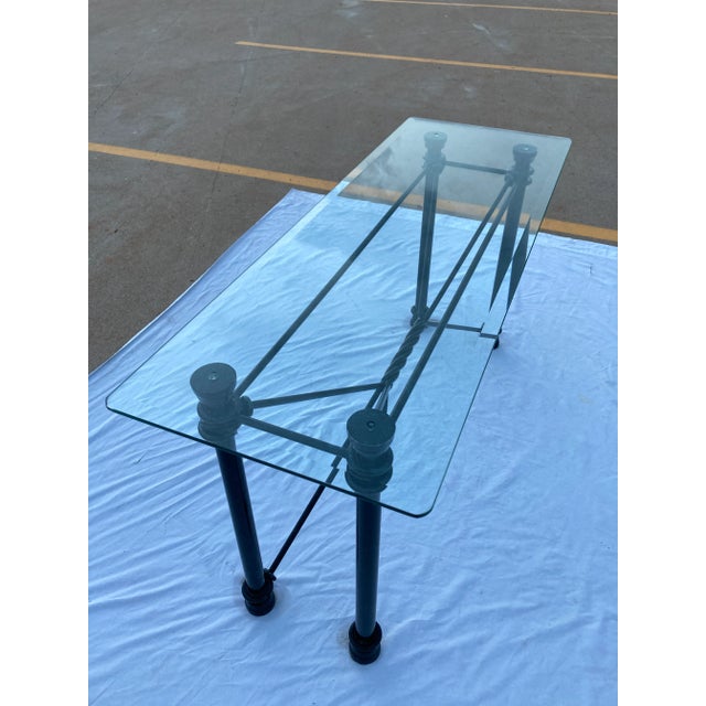 Bottle Green Mid-Century Modern Rectangular Wrought Iron & Glass Console Sofa Table For Sale - Image 8 of 13