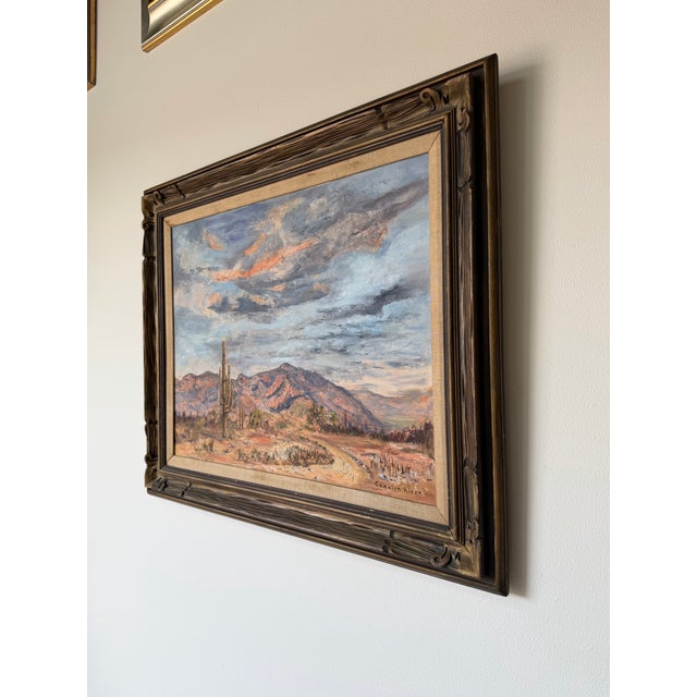 Contemporary 1970’s Carolyn Kiser “Tucson, Arizona” Impressionist Desert Landscape Oil on Canvas Painting – Wood Framed For Sale - Image 3 of 12