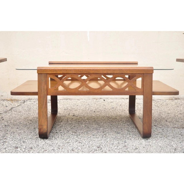 Mid-Century Modern Vintage Mid Century Modern Mahogany & Glass Coffee Table & Pair End Table Set For Sale - Image 3 of 12