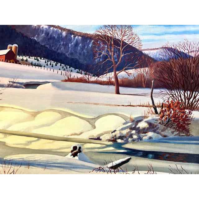 Realism Signed Rare Original Edward Tomasiewicz Winter Scene Painting For Sale - Image 3 of 6