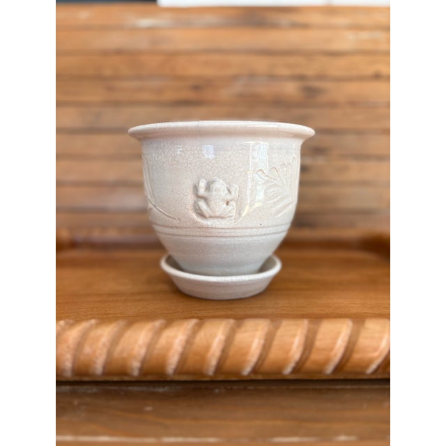 Vintage Crackle Glaze Ceramic Planter With Attached Saucer, French Country Style For Sale - Image 9 of 11