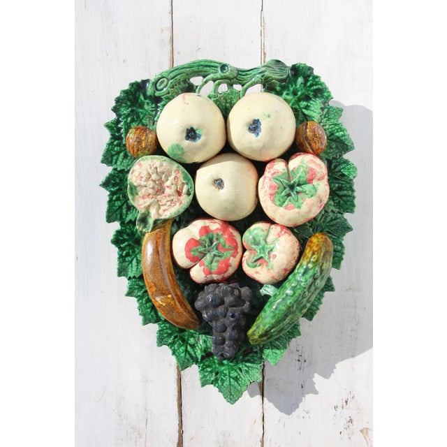 Trompe l'Oeil Large Vine Leaf Wall Plate With Fruits, Vegetables and Walnuts For Sale - Image 13 of 13