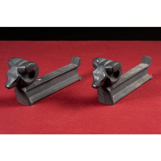 Art Deco Early 20th Century Decorative Cast Iron Ram Andirons For Sale - Image 3 of 7