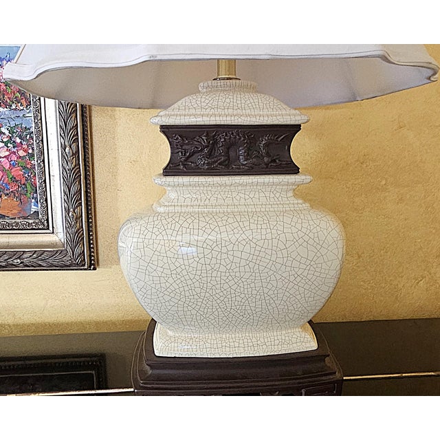 Contemporary Oriental‑Style Crackle Glaze Ceramic Lamp – Ul Listed For Sale - Image 16 of 18