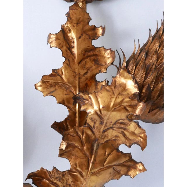 Large Mid-Century Modern Gilt Metal Three Flamed Thistle Flower Sconce, 1960s For Sale - Image 11 of 18