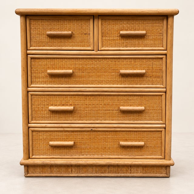 Vintage Bohemian-Style Woven Rattan and Cane Chest of Drawers, 1960s For Sale - Image 3 of 9