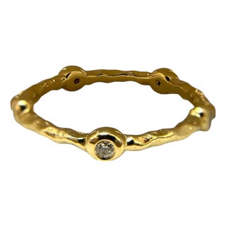 Textured 14k Gold Ring With 0.15 TCW Dazzling Diamonds, Size 6.5 For Sale