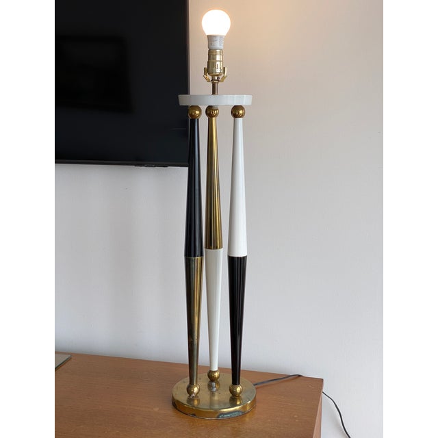 Brass Vintage Mid Century Table Lamp W/ Shade For Sale - Image 8 of 10