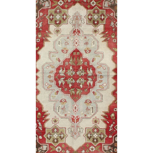 Tribal Layered Medallion Vintage Turkish Area Rug Oushak With Geometric Motifs For Sale - Image 3 of 8